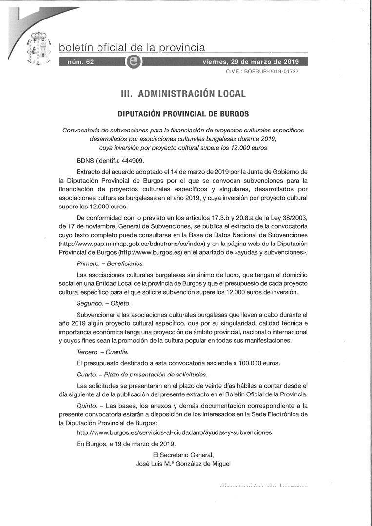 CONVOCATORIA DE SUBVENCIONES DE DIPUTACIÓN DE BURGOS