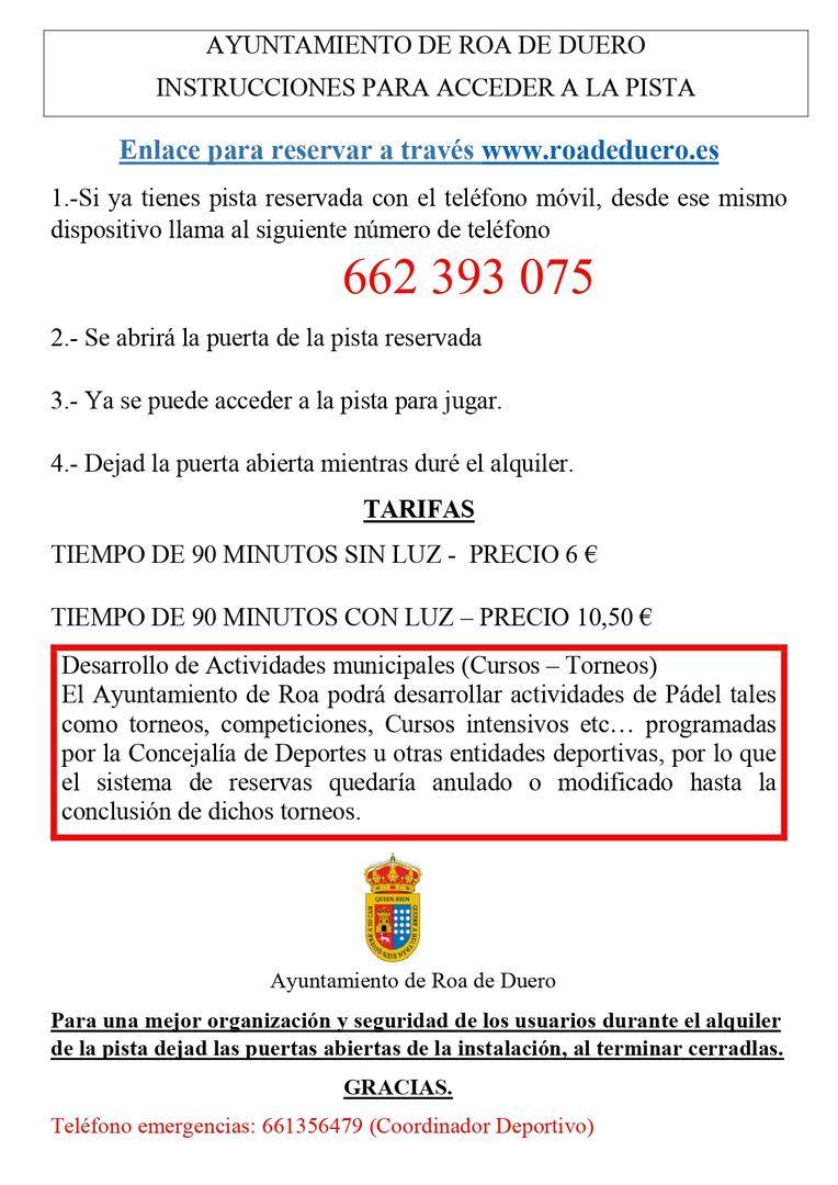 ENLACE RESERVAS PISTA PADEL POLIDEPORTIVO LOS NOGALES-ROA
